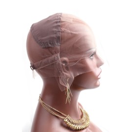 Bella Hair Full Lace Wig Cap with Adjustable Straps for Making Wigs, Medium Brown Swiss Lace with Stretch Panel at Crown (Small Size Cap)