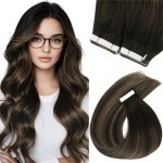 Sunny Hair Tape in Hair Extensions Real Human Hair Invisible Remy Hair Extensions Tape ins for Women Darkest Brown Ombre Medium Brown Balayage 18 inch 20Pcs 50G