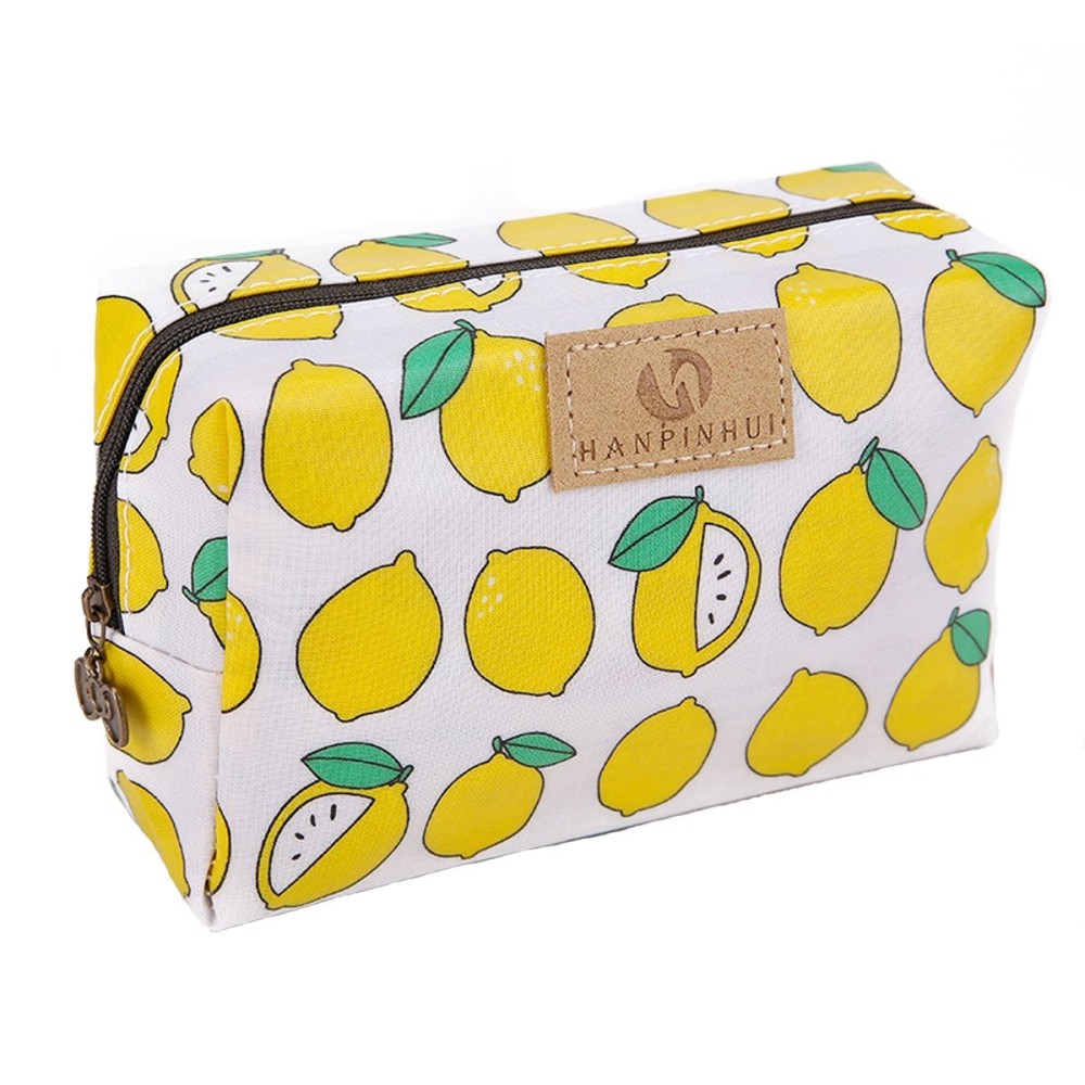 Cute Travel Makeup Pouch Cartoon Printed Toiletry Cosmetic Bag for Girls, Women (Lemon)