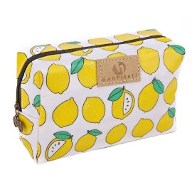 Cute Travel Makeup Pouch Cartoon Printed Toiletry Cosmetic Bag for Girls, Women (Lemon)