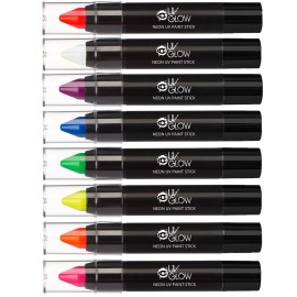 UV Glow - Neon UV Paint Stick/Face & Body Crayon - Genuine and original UV Glow product - glows brightly under Blacklights! (Set of 8)