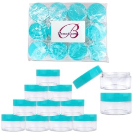 Beauticom 20 gram/20ml Empty Clear Small Round Travel Container Jar Pots with Lids for Make Up Powder, Eyeshadow Pigments, Lotion, Creams, Lip Balm, Lip Gloss, Samples (12 Pieces, Teal)
