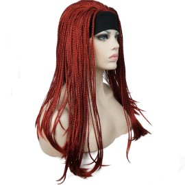Aimole Long Braided Wigs Crochet Hair Fully Hand Tied Twist Braided With Headband Half Wig(137-Red)