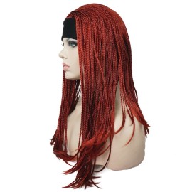 Aimole Long Braided Wigs Crochet Hair Fully Hand Tied Twist Braided With Headband Half Wig(137-Red)