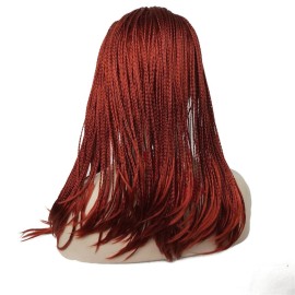 Aimole Long Braided Wigs Crochet Hair Fully Hand Tied Twist Braided With Headband Half Wig(137-Red)