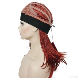 Aimole Long Braided Wigs Crochet Hair Fully Hand Tied Twist Braided With Headband Half Wig(137-Red)