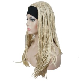 Aimole Long Braided Wigs Crochet Hair Fully Hand Tied Twist Braided With Headband Half Wig(613-Pale Blonde)