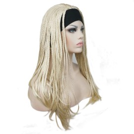 Aimole Long Braided Wigs Crochet Hair Fully Hand Tied Twist Braided With Headband Half Wig(613-Pale Blonde)