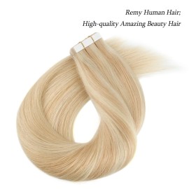 ABH AmazingBeauty Hair Pre-taped Double Sided Tape Hair Extensions Highlights Remy Human Hair Skin Weft, Invisible, Seamless Dirty Blonde with Platinum Beach-Bleached Blonde P18-613, 16 Inch ABH AmazingBeauty Hair Pre-taped Double Sided Tape Hair Extensions Highlights Remy Human Hair Skin Weft, Invisible, Seamless Dirty Blonde with Platinum Beach-Bleached Blonde P18-613, 16 Inch