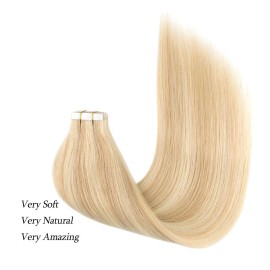 ABH AmazingBeauty Hair Pre-taped Double Sided Tape Hair Extensions Highlights Remy Human Hair Skin Weft, Invisible, Seamless Dirty Blonde with Platinum Beach-Bleached Blonde P18-613, 16 Inch ABH AmazingBeauty Hair Pre-taped Double Sided Tape Hair Extensions Highlights Remy Human Hair Skin Weft, Invisible, Seamless Dirty Blonde with Platinum Beach-Bleached Blonde P18-613, 16 Inch