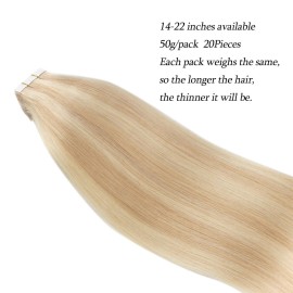 ABH AmazingBeauty Hair Pre-taped Double Sided Tape Hair Extensions Highlights Remy Human Hair Skin Weft, Invisible, Seamless Dirty Blonde with Platinum Beach-Bleached Blonde P18-613, 16 Inch ABH AmazingBeauty Hair Pre-taped Double Sided Tape Hair Extensions Highlights Remy Human Hair Skin Weft, Invisible, Seamless Dirty Blonde with Platinum Beach-Bleached Blonde P18-613, 16 Inch