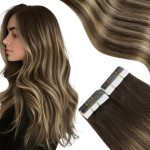 Moresoo Ombre Tape in Hair Extensions Human Hair Balayage Brown to Caramel Blonde with Brown Tape in Real Hair Ombre Human Hair Extensions Glue in Remy Hair 20 Inch 4/27/4 20pcs 50g