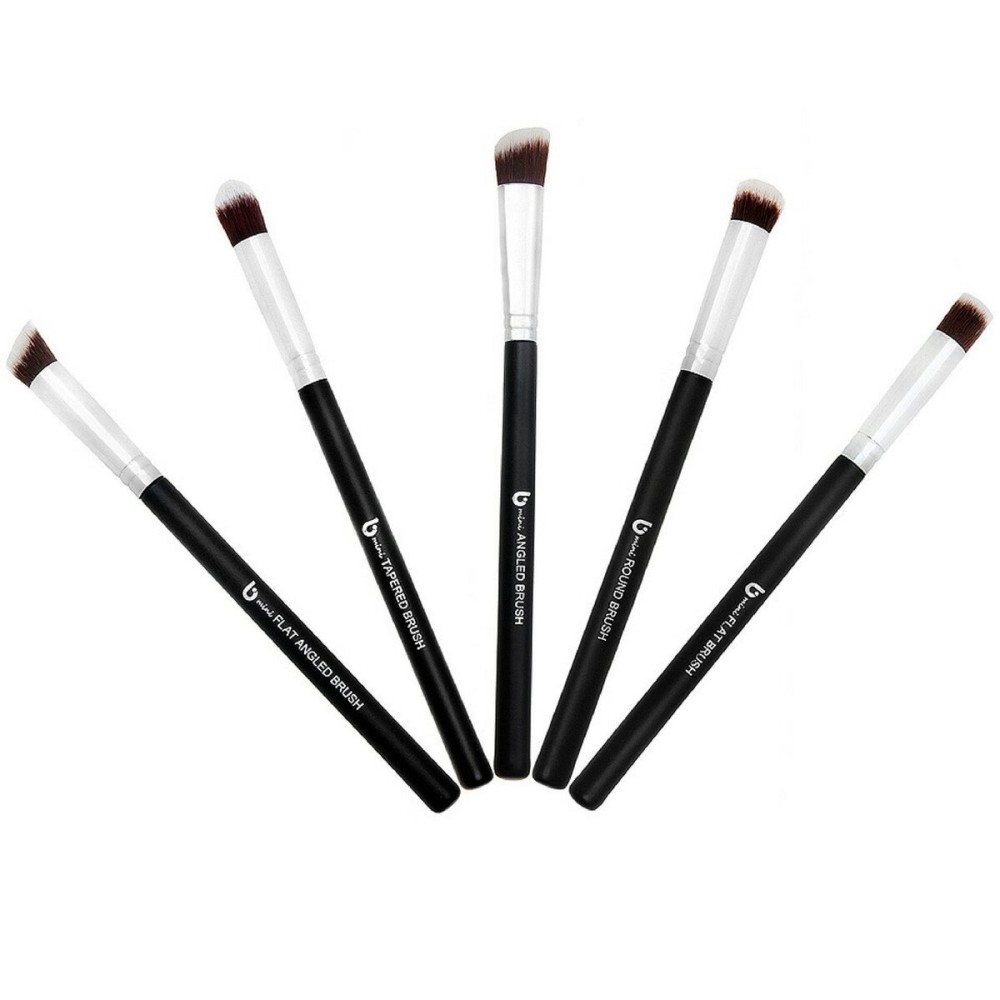 Mini Kabuki Makeup Brush Set - Beauty Junkees 5pc Professional Eyeshadow Make Up Brushes; Blending, Concealer, Contour Highlighter, Smudging Eye Shadow Cosmetics Affordable Cruelty Free