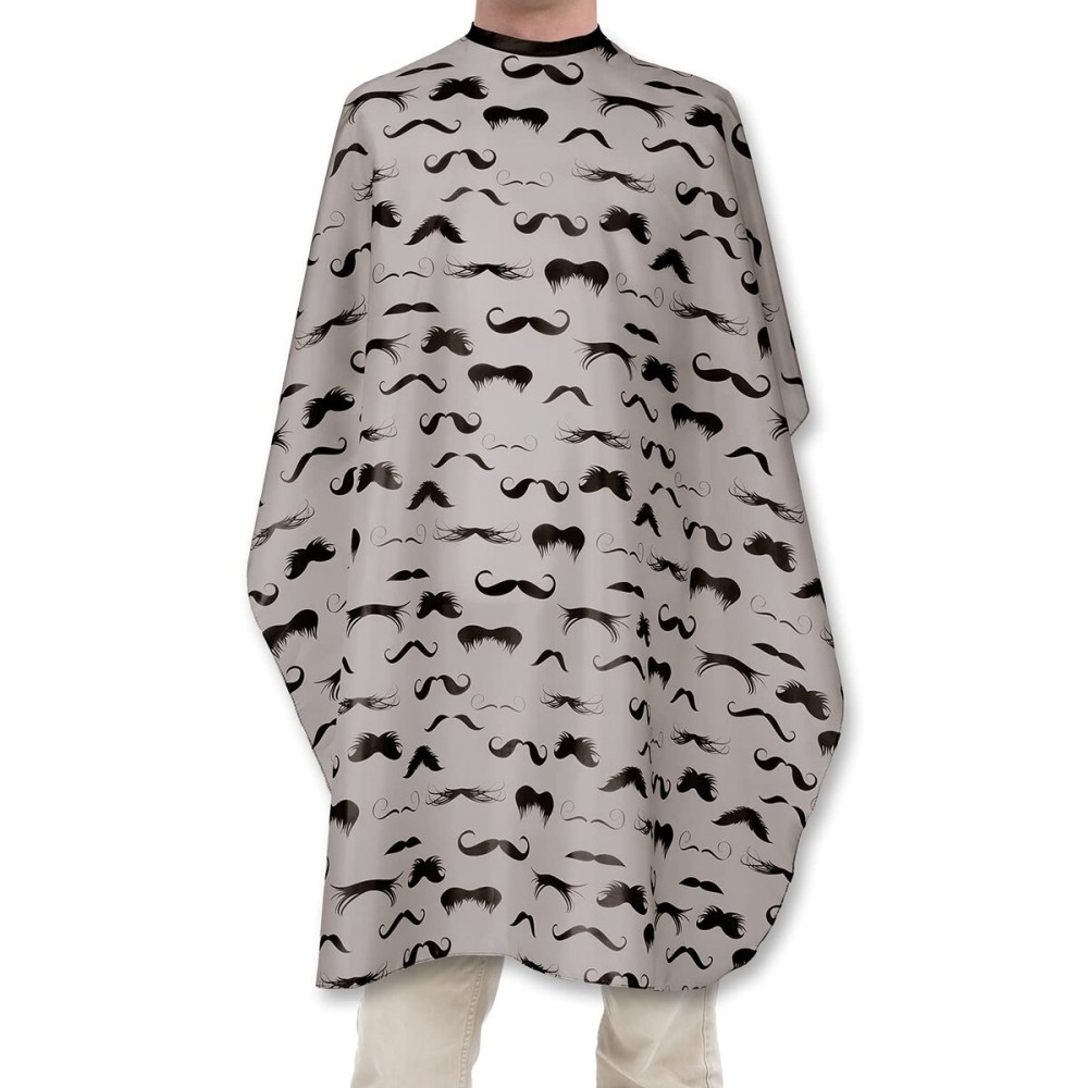 Men\'s Barber Cape For Hair Stylists- Home Hair Cuts - Salons - Snaps, Retro Mustache Design (Grey) Men\'s Barber Cape For Hair Stylists- Home Hair Cuts - Salons - Snaps, Retro Mustache Design (Grey)