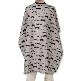 Men\'s Barber Cape For Hair Stylists- Home Hair Cuts - Salons - Snaps, Retro Mustache Design (Grey)