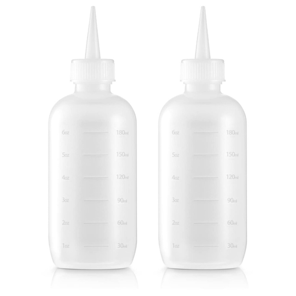 6-Ounce Applicator Bottles for Hair Color, Squeeze Bottle with Measuring Scale, Scalp Oil Perm Treatment, Translucent (Pack of 2) 6-Ounce Applicator Bottles for Hair Color, Squeeze Bottle with Measuring Scale, Scalp Oil Perm Treatment, Translucent (Pack of 2)