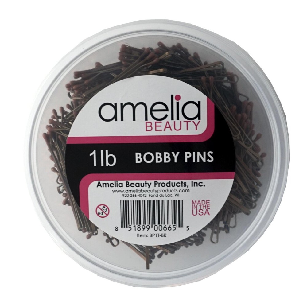 Amelia Beauty Products 1lb Bobby Pins in a Tub | Suitable for All Hair Types - Hair Accessories for Women/Girls - All Day Comfort Perfect for Hairdressing Hair Salon Bun Hair Pin, Bronze