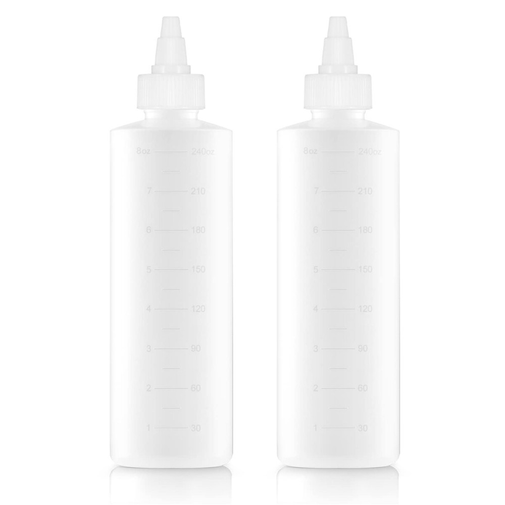 Applicator Bottle for Hair - 2-Pack, 8.5 Ounce, Translucent, Adjustable Nozzle, Open/Close Feature, Squeeze Design with Measuring Scale - Ideal for Scalp, Hair Color, Roots, Hair Oil Application