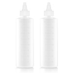 Applicator Bottle for Hair - 2-Pack, 8.5 Ounce, Translucent, Adjustable Nozzle, Open/Close Feature, Squeeze Design with Measuring Scale - Ideal for Scalp, Hair Color, Roots, Hair Oil Application
