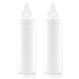 Applicator Bottle for Hair - 2-Pack, 8.5 Ounce, Translucent, Adjustable Nozzle, Open/Close Feature, Squeeze Design with Measuring Scale - Ideal for Scalp, Hair Color, Roots, Hair Oil Application