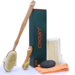 CROVIN Dry Brushing Body Brush with Natural Boar Bristle Dry Brush for Exfoliating Loofah Body Scrubber - Face Brush -Bath and Shower Gloves - Pumice Stone Foot Scrub - Men and Women (Pack of 5)