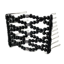 Beaded Wide Tooth Metal Stretch Clip for Naturally Curly, Thick & Wavy Coily & Kinky Hair - Protective Low Manipulation Styles that Prevent Breakage (Casual Black)