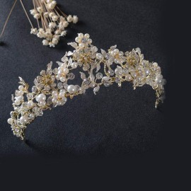 FXmimior Vintage Gold Flower Bead Bridal Wedding Crown Headband Women Crystal Tiara Headpiece Wedding Hair Accessories FXmimior Vintage Gold Flower Bead Bridal Wedding Crown Headband Women Crystal Tiara Headpiece Wedding Hair Accessories