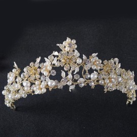 FXmimior Vintage Gold Flower Bead Bridal Wedding Crown Headband Women Crystal Tiara Headpiece Wedding Hair Accessories FXmimior Vintage Gold Flower Bead Bridal Wedding Crown Headband Women Crystal Tiara Headpiece Wedding Hair Accessories