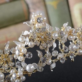 FXmimior Vintage Gold Flower Bead Bridal Wedding Crown Headband Women Crystal Tiara Headpiece Wedding Hair Accessories FXmimior Vintage Gold Flower Bead Bridal Wedding Crown Headband Women Crystal Tiara Headpiece Wedding Hair Accessories