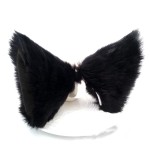 Sheicon Cat Ears Furry Neko Ears Headband Hair Clip Hairband Headwear Anime Cosplay For Halloween Cosplay Party Color All black