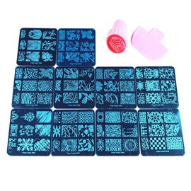 BeautyLeader 10 Pcs Nail Stamping Plates + 1 Stamper + 1 Scraper Lace Flower Animal Pattern Nail Art Stamp Stamping Template Image Plate Nail Art Stamper Scraper Nails Tool (A01-010)