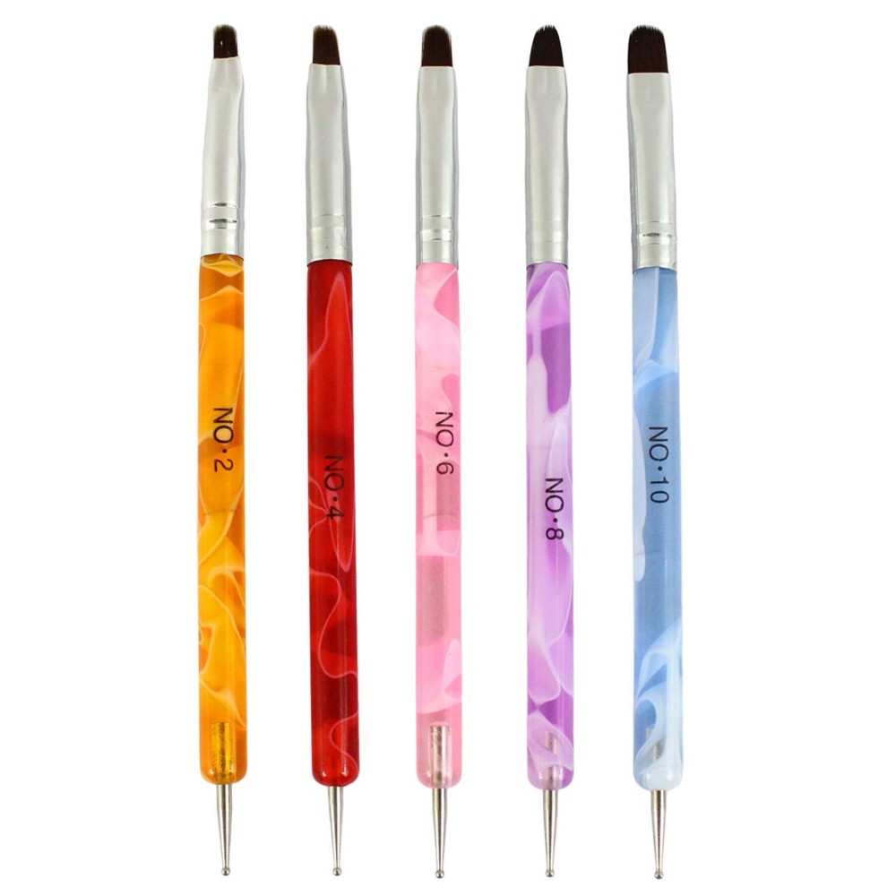 Xiaoyu 5 x 2 Ways UV Gel Acrylic Nail Art Dotting Brush Pen, Desigh for Acrylic Nail Brushes Makeup Cosmetic Tool