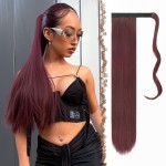 FESHFEN Ponytail Extensions - 24 Inch Long Straight Wrap Around Synthetic Wine Red Ponytails Hair Piece Pony Tail Hair Extensions Hairpieces for Women