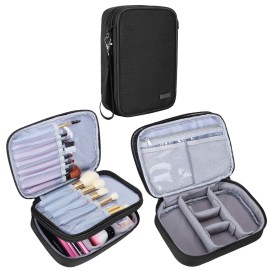 Teamoy Travel Makeup Brush Case(up to 8.8), Professional Makeup Train Organizer Bag with Handle Strap for Makeup Brushes and Makeup Essentials-Medium, Black(No Accessories Included)
