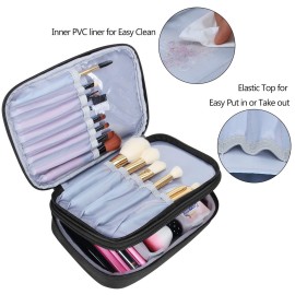 Teamoy Travel Makeup Brush Case(up to 8.8), Professional Makeup Train Organizer Bag with Handle Strap for Makeup Brushes and Makeup Essentials-Medium, Black(No Accessories Included)