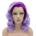 Lushy Hair Lace Front Synthetic Wig Medium Length 16inch Purple Root Light Purple Ombre Heavy Density Realistic Wig