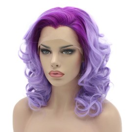 Lushy Hair Lace Front Synthetic Wig Medium Length 16inch Purple Root Light Purple Ombre Heavy Density Realistic Wig Lushy Hair Lace Front Synthetic Wig Medium Length 16inch Purple Root Light Purple Ombre Heavy Density Realistic Wig