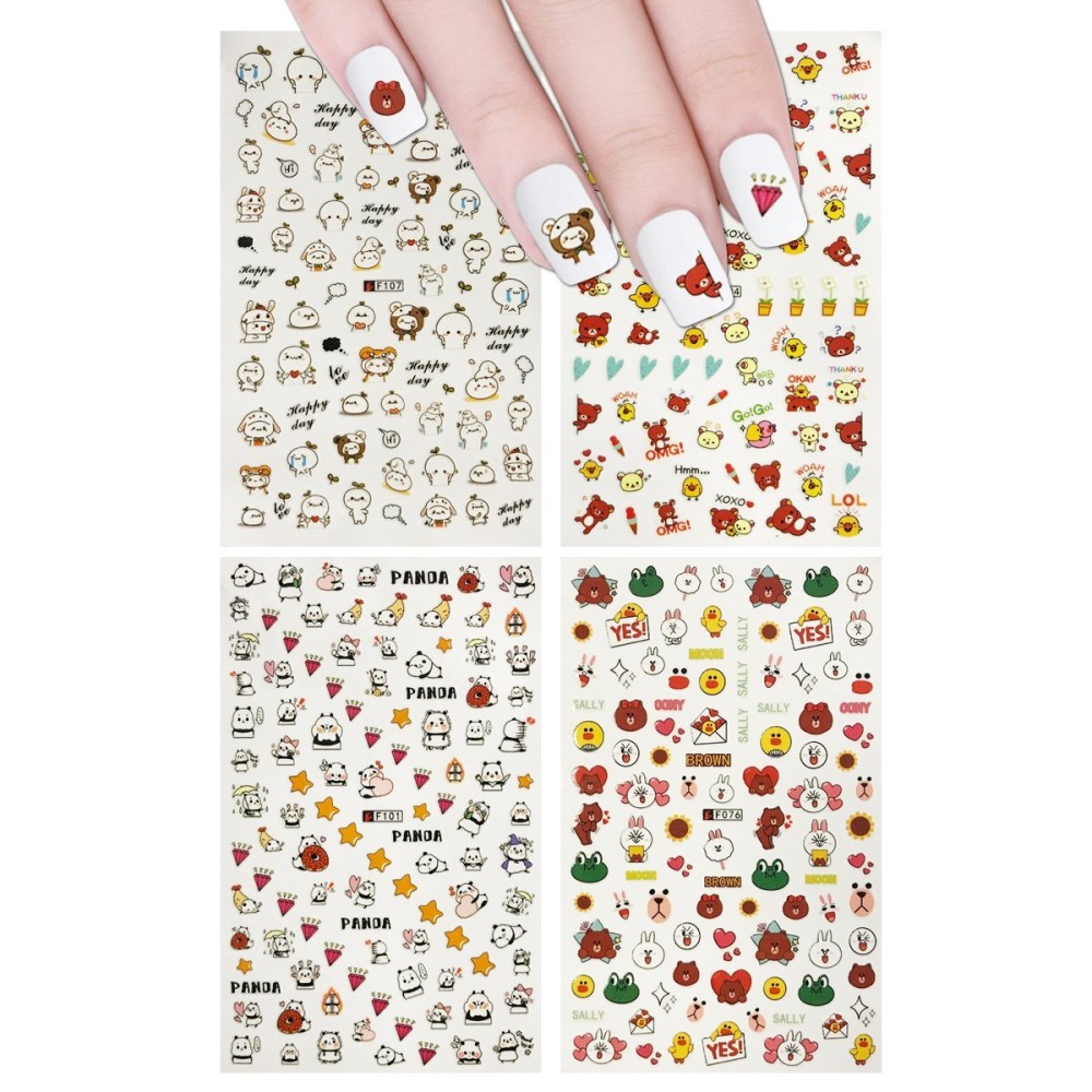Allydrew 4 Sheets Nail Stickers Nail Art Set - Bears & Pandas Nail Stickers (4 Sheets)
