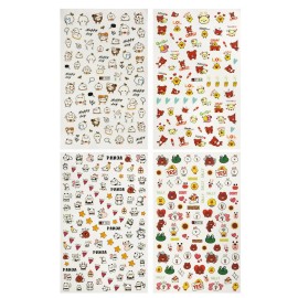 Allydrew 4 Sheets Nail Stickers Nail Art Set - Bears & Pandas Nail Stickers (4 Sheets)
