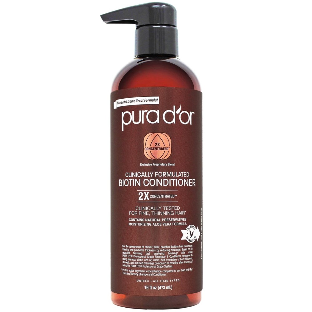 PURA D\'OR 16 Oz Professional Grade Clinically Formulated Biotin Conditioner - Daily Hair Care Routine For Thinning Hair - 2X Concentrated Herbal Blend Hair Thickening Products For Women & Men PURA D\'OR 16 Oz Professional Grade Clinically Formulated Biotin Conditioner - Daily Hair Care Routine For Thinning Hair - 2X Concentrated Herbal Blend Hair Thickening Products For Women & Men