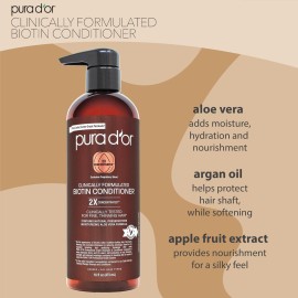 PURA D\'OR 16 Oz Professional Grade Clinically Formulated Biotin Conditioner - Daily Hair Care Routine For Thinning Hair - 2X Concentrated Herbal Blend Hair Thickening Products For Women & Men PURA D\'OR 16 Oz Professional Grade Clinically Formulated Biotin Conditioner - Daily Hair Care Routine For Thinning Hair - 2X Concentrated Herbal Blend Hair Thickening Products For Women & Men