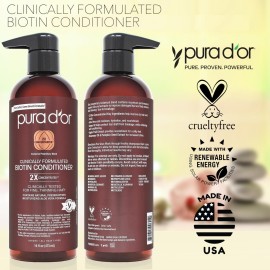 PURA D\'OR 16 Oz Professional Grade Clinically Formulated Biotin Conditioner - Daily Hair Care Routine For Thinning Hair - 2X Concentrated Herbal Blend Hair Thickening Products For Women & Men PURA D\'OR 16 Oz Professional Grade Clinically Formulated Biotin Conditioner - Daily Hair Care Routine For Thinning Hair - 2X Concentrated Herbal Blend Hair Thickening Products For Women & Men