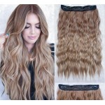 20 Inches Wavy Invisible Wire Hair Extensions with Adjustable Transparent Headband Brown Blonde Ombre Clip in Hairpiece for Women
