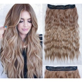 20 Inches Wavy Invisible Wire Hair Extensions with Adjustable Transparent Headband Brown Blonde Ombre Clip in Hairpiece for Women