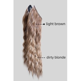 20 Inches Wavy Invisible Wire Hair Extensions with Adjustable Transparent Headband Brown Blonde Ombre Clip in Hairpiece for Women 20 Inches Wavy Invisible Wire Hair Extensions with Adjustable Transparent Headband Brown Blonde Ombre Clip in Hairpiece for Women