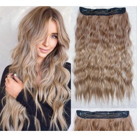 20 Inches Wavy Invisible Wire Hair Extensions with Adjustable Transparent Headband Brown Blonde Ombre Clip in Hairpiece for Women 20 Inches Wavy Invisible Wire Hair Extensions with Adjustable Transparent Headband Brown Blonde Ombre Clip in Hairpiece for Women