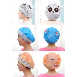 Fast and Good Cute Cartoon Waterproof Elastic Shower Cap Bath Cap for Women and Girls and Kids,Pack of 3 Pcs(Panda+Elephant+Lion)