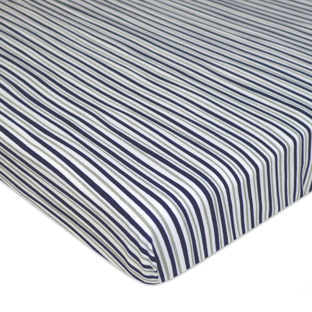 TL Care Fitted Mini Crib Sheet 24 x 38, Soft Breathable Neutral 100% Cotton Jersey Portable Sheet, Navy/Grey Funny Stripes, for Boys and Girls, Fits Most Pack N Play and Mini Crib Mattresses