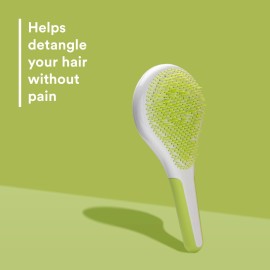 Michel Mercier Wet and Dry Hair Detangler - Soft Bristles Hair Brush - Anti-Slip Handle for Healthy, Shiny - Regular Hair - Green-White - 1 pc