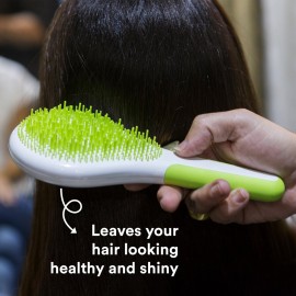 Michel Mercier Wet and Dry Hair Detangler - Soft Bristles Hair Brush - Anti-Slip Handle for Healthy, Shiny - Regular Hair - Green-White - 1 pc